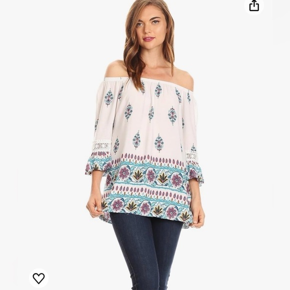 NWT Licia Peasant Boho Blouse Floral Paisley with Crochet Lace - Picture 1 of 12